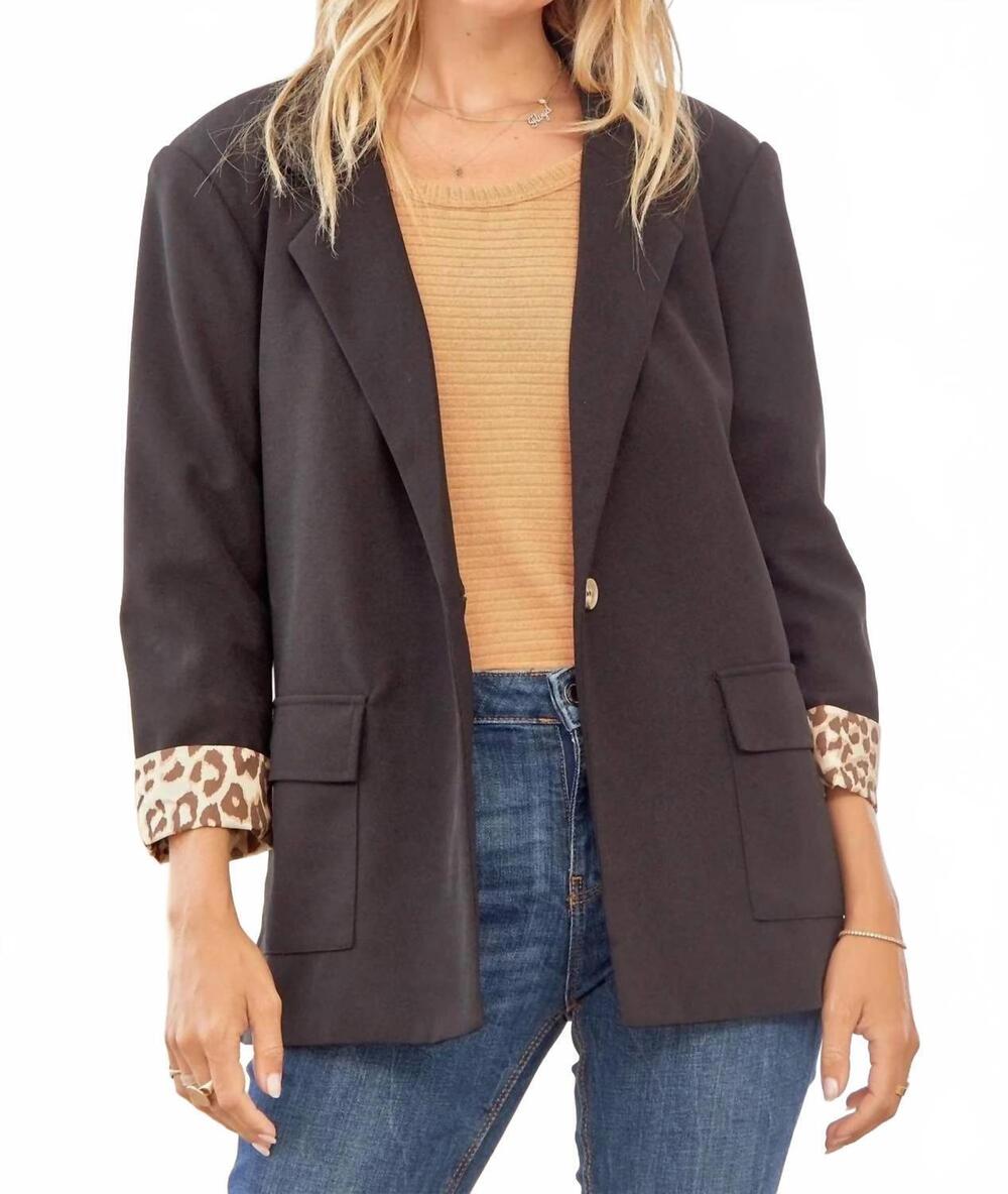NEW ANDREE BY UNIT leopard cuff blazer - curvy in black